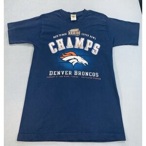 Vintage Back-to-Back Superbowls Denver Broncos Shirt Mens Navy Blue 90s Size M